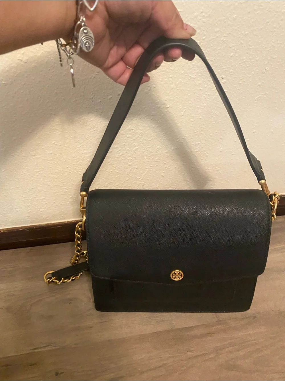 Tory Burch Black Leather Crossbody with Gold Chain - Picture 6 of 12